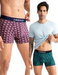 DAMENSCH Men's Regular Fit Printed Cotton Trunks | Combed Cotton, Stretchy Fabric Underwear for Men, Trunks for Men, Boxer Briefs for Men,Mens Underwear-Tulipwood,Colonial Blue-L