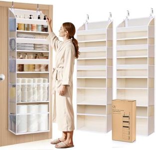 Ordovibe 5 Tiers Over the Door Organizer with 10 Mesh Side Pockets, 44 lbs Weight Capacity Closet Hanging Storage Organizer with Large Clear Window Kids Toys, Shoes, Diapers, Beige，2 Pack