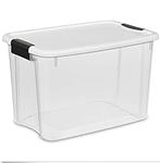 Sterilite 19859806, 30 Quart/28 Liter Ultra Latch Box, Clear with a White Lid and Black Latches, 6-Pack