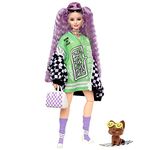 BARBIE BRAND Extra Doll #18 in Jersey Dress & Oversized Checkered Jacket, with Pet Puppy, Extra-Long Hair & Accessories, Flexible Joints, 3 Year Olds & Up