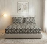 VAS COLLECTIONS 300 TC Premium Cotton Fitted Bedsheet Set Double Bed 78x72+10 Inch | Soft Breathable Sheet with 2 Pillow Covers | Luxury Printed Bedding | Elegant Durable Bed Linen (Graphite)