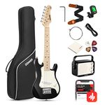 Donner 30 Inch Electric Guitar Kid Beginner Kit ST Style Mini Size ST Electric Guitar Junior Starter Package Black with Amp, 600D Bag, Tuner, Picks, Cable, Strap, Extra Strings DSJ-100