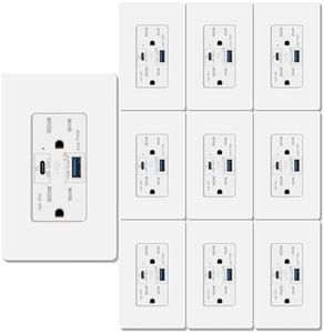 USB C Outlet PD3.0,GreenCycle 10PK GaN 65W Type C Outlet,Fast Charging USB-C Charger,15Amp Tamper Resistant Receptacle Plug,Electrical USB Socket Charge for Mac Air,iPhone 14 Pro Max,Android,UL Listed
