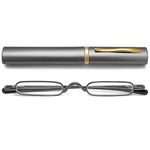 VEVESMUNDO Portable Reading Glasses Men Women Metal Compact Spring Hinge Glasses Tube Pen Case