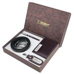 The Wallet Store Personalized Wallet Pen Key Chain & Belt Combo Gift Set for Men | with Name | Vegan Leather | Best Combo for Brother, Husband, Father, Boyfriend, Etc (PN03-KC14-BT01-WL15-BRN), Black