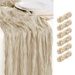 BESBESME Cheese Cloth Table Runner,Large Gauze Beige Table Runner 10ft Cheesecloth Table Cloth for Wedding Party Bridal Shower Boho Table Decor 35x120 Inch，6PCS