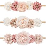 Mealah Baby Girls Flower-Headband Elastic-Nylon Hairbands Floral Crown for Newborn Infant Toddler Pack of 3