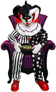 Haunted Hill Farm Hartley The Sitting Scare Clown by Tekky, Motion-Activated Talking Jump-Scare Halloween Animatronic for Halloween Party Prank Decoration, Plug-in or Battery Operated Halloween Props