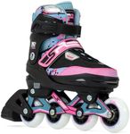 SFR Pixel Inline Skates with 4-Size Adjustable Sizing, Buckle and Hook and Loop Closure, Comfortable Soft Liner and High Cuff for Stability, for Children and Adults of All Abilities, Unisex