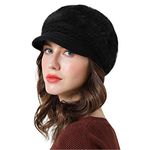 Lachi Ladies Winter Hat Beret Winter Hat for Women Knit Beanie Cabbie Cap Visor Warm Skullcap Knitted Ladies Cloche Black