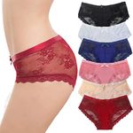 HOKEMP Women's Lace Underwear Knickers Sexy Bikini Panties Silk Ladies Lingerie Hipster, 6 Pack - Hipster, M