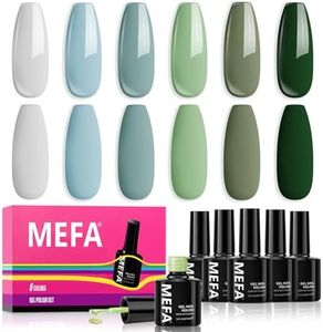 MEFA Green Gel Nail Polish Set 6 Colors, Sage Green Mist Blue Light Grey Dark Olive Shades Earth Tone Gel Polish Matcha Avocado Soak Off Nail Art Design Salon Home Manicure Kit Gifts St. Patrick's Day