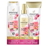 Pantene Colour Shampoo and Conditioner Set + Leave-In Conditioner Spray with Biotin and Niacinamide, Transform Damaged Coloured Hair from Dull to Glossy in 1 Use, 400/275/145ml