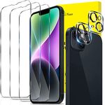 GiiYoon 2+3 Pack Screen Protector for iPhone 14 Plus, 3 Tempered Glass Film and 2 Camera Lens Protectors, HD Clear