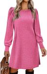 Zeagoo Women Long Sleeve Sweater Dress Ribbed Knitted Fall Dress Lightweight Casual Dress, Rose Pink S