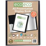 eco-eco A5 50% Recycled 20 Pocket Presentation Display Book- Sustainable Portfolio Folder for Artwork,Certificates, Documents - Eco-Friendly Storage Case, Ideal for School & Office Use-Black-Pack of 1