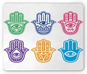 Lunarable Hamsa Mouse Pad, Evil Eye Theme Hamsa Pattern Power Sign Print, Rectangle Non-Slip Rubber Mousepad, Standard Size, Blue Pink