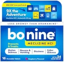 Non-Drowsy Bonine for Motion Sickness Relief, Sea Sickness, Car Sickness, Nausea, & Vomiting - Meclizine HCI 25mg, Travel-Sized - 16ct Raspberry Chewable Tablets (Packaging May Vary)