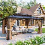 Aoxun 12'x16' Hardtop Gazebo, Aluminum Frame Permanent Pavilion with Curtains and Netting, Outdoor Polycarbonate Double Roof Canopy, Designed for Garden, Lawns, Patio