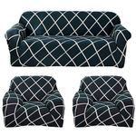 Gifts Island® Sofa Cover 3 Seater and 2 Seater Fully Covered Universal 5 Seater Sofa Cover Non-Slip Sticky Elastic Stretchable Sofa Set Slipcover Protector for (3+1+1 Seater), Peacock Grill