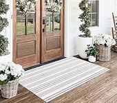 Front Porch Rug 24'' x 51'' Grey and White Striped Outdoor Rug Washable Front Door Mat Entryway Rugs Cotton Woven Indoor/Outdoor Layered Doormats for Laundry Room/Bathroom/Bedroom/Living Room