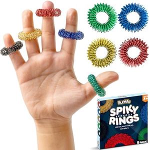 BunMo Spiky Sensory Fidget Rings for Adults & Teens | 9-Pack Fidgets for Adults in Vibrant Colors | Lightweight Picking Fidget | Perfect Sensory Fidget Toy for Adults and Teens 14+