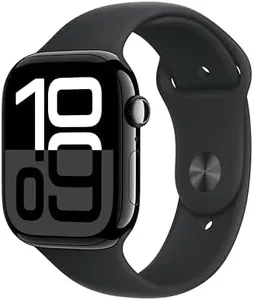 Apple Watch Series 10 [GPS 46mm case] Smartwatch with Jet Black Aluminium Case with Black Sport Band - S/M. Fitness Tracker, ECG App, Always-On Retina Display, Water Resistant