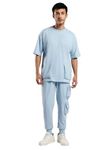 NOBERO Men's Polyester Powder Blue Oversized Utility Summer Co-Ord Set - Blue Oversized Fit T-Shirt & Joggers Set - Co-Ord Sets For Men - X-Large