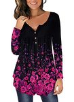 CHICZONE Womens Shirts Ladies Casual V Neck Blouse Floral Buttons Up Long Sleeve Tunic Tops Rose