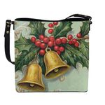 HUGS IDEA Boho Bags for Women Leather Handbag Shoulder Bucket Crossbody Purse, Christmas Bell, L
