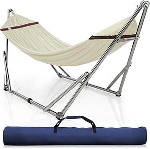 Tranquillo Double Hammock with Stand 650lb Capacity Double Hammock with Spreader Bar, Solid Grade 201 Stainless Steel 30s Set Up, Sturdy Flexible Hammock Stand Portable, Outdoor Indoor, White