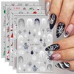 JMEOWIO 10 Sheets Glitter Christmas Nail Art Stickers Decals Self-Adhesive Snowman Snowflake Xmas Winter Holiday Black Nail Supplies Nail Art Design Decoration Accessories