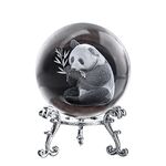 ZEERSHEE 60mm Glass Laser Engraved Panda Ball with Stand Crystal Cute Panda Collectibles Figurines Table Centerpieces Paperweights Decoration for Home Panda Gifts for Women, Clear