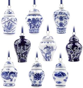YIYA 9 Pezzi Decorazioni Albero di Natale 9 CM Bianco e Blu Ornamenti Natalizi Natale Chinoiserie Hanging Ornaments per Decorazione per Albero di Natale Appeso