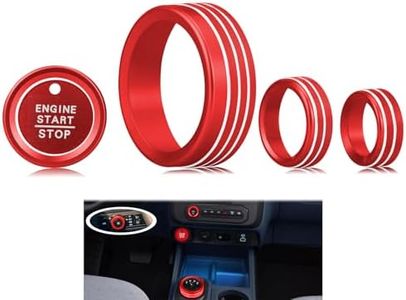 HDUFC for Ford Maverick 2025-up Aluminum Alloy Interior Accessories, Shift knob, Engine Start Stop Cover/Ring, Headlight Control Cover, Volume Control knob Cover, 5-Piece Set (red)