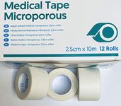 Pack of 12 Micropore Surgical Tape Hypoallergenic First Aid Medical Tape Microporous Tape Easy Tear, Strong, Breathable, Comfortable, Multipurpose Tape White 2.5cm x 10m