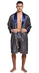 Tony & Candice Men's Satin Robe Lightweight Long Sleeve Silk Kimono Bathrobe with Shorts Set Sleepwear (Large, Blue/Golden)