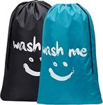 CJWLKJ 2-Pack XL Travel Laundry Bag, Machine Washable Dirty Clothes Organizer, Large Enough to Hold 4 Loads of Laundry, Easy Fit a Laundry Hamper or Basket (Black+Sky Blue)