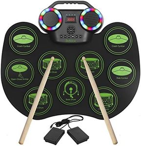 Batterie Électronique Drum Set, Bonvvie Roll Up Tambour Techargeable avec 9 Pads, MIDI, DTC, Haut-parleurs Intégrés, Idéal pour les Étudiants Débutants Amateurs Adulte Noël Anniversaire