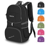 Bekahizar 35L Lightweight Foldable Rucksack, Soft Hiking Backpack, Upgraded to 4 Compartments Daypack for Travel Camping Cycling Outdoor Sports (Black)