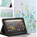 Pudazvi Case for Amazon Kindle Fire HD 8 & 8 Plus Tablet(Fit for 8" 12th/10th Generation,2024/2022/2020 Release),Ultra Slim Multi-Angle Viewing Cover with Auto Wake/Sleep,Flower Grass 03