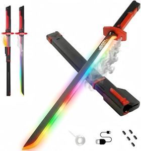 Cravonel Lightsaber Spark Sword with Mist, 31.5" 8 Color Changing Light Up Cyberpunk Swords Toy, Hit Sound, Pop Up Automatically, for Cosplay, Dueling, Party Display
