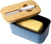 Hasense Airtight Butter Dish with Lid for Countertop and Refrigerator, Large Ceramic Covered Butter Holder Keeper Container with Knife and Silicone Sealing for Home Kitchen Farmhouse Decor, Navy