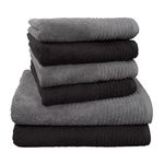 Dyckhoff Brilliant 0410996150 Towel Set 6-Piece Including 2 Bath Towels 70 x 140 cm and 4 Hand Towels 50 x 100 cm Black and Grey