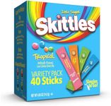 Skittles Singles To Go Tropical Variety Pack, Watertok Powdered Drink Mix, Zero Sugar, Low Calorie, Includes 4 Flavors: Strawberry Starfruit, Mango Tangelo, Kiwi Lime, Pineapple Passionfruit, 1 Box (40 Single Servings)