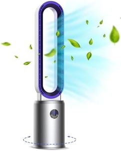 YOPOWER 2 in1 Bladeless Tower Fan, Electric Floor Fan with Negative Ion Purification, 24 Speeds, 12 Hour Timer, 70° Oscillating, Air Circulator for Bedroom, Purple