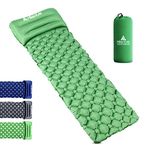 HIKENTURE Inflatable Sleeping Pad, Ultralight Camping Sleeping Mat, Lightweight & Compact Roll Mat, Camp Air Mattress Waterproof for Outdoor Travel Hiking Backpacking (Green with Pillow)