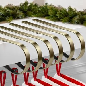 ANOEPUY 6 PCS Stocking Holders for Mantle,Multi-Use Stocking Holder,No Drilling Required & Adjustable Garland Hanger for Christmas