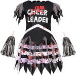 Costumerry Zombie Cheerleader Costume for Girls Halloween Dead Fear Leader Costume for Girls (7-8 Years), Black