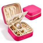 Smileshe Travel Jewelry Box with Mirror, Velvet Mini Case for Women Girls, Small Portable Gifts Organizer Boxes for Rings Earrings Necklaces